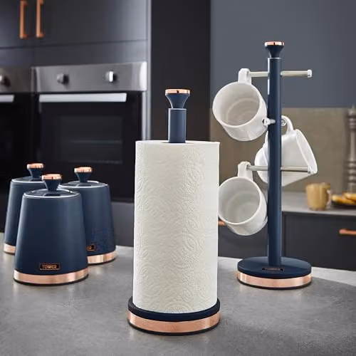 Tower Cavaletto Freestanding Kitchen Roll Holder with Weighted Base in Midnight Blue and Gold – 9
