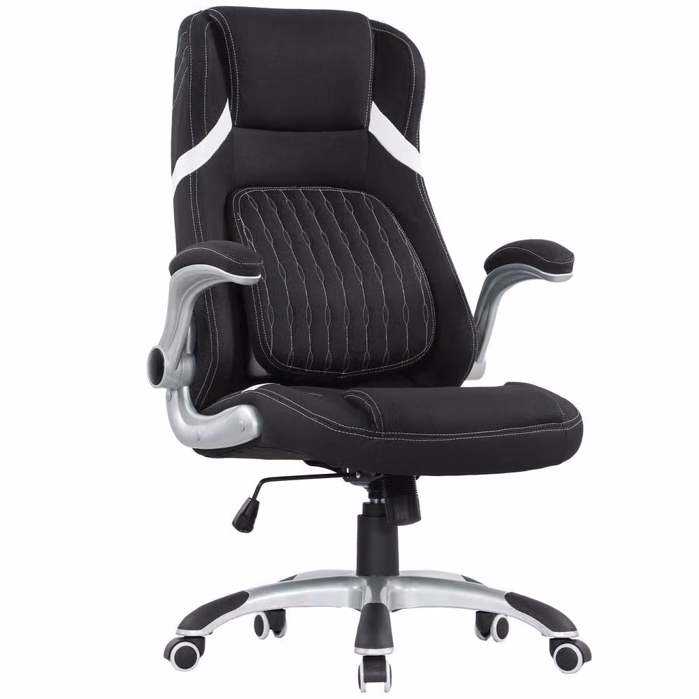 STILVORA Modern Black Fabric Task Chair with 360 Degree Swivel, Armrests and Castors, W/D/H: 68 x 68 x 120 cm – 4