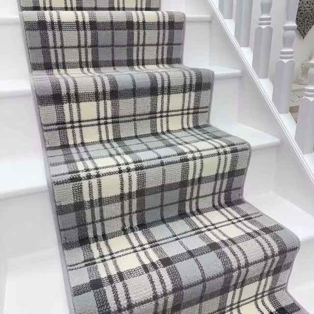 runrug Tartan Stair Runner Carpet in Grey, W: 60 cm x L: 720 cm
