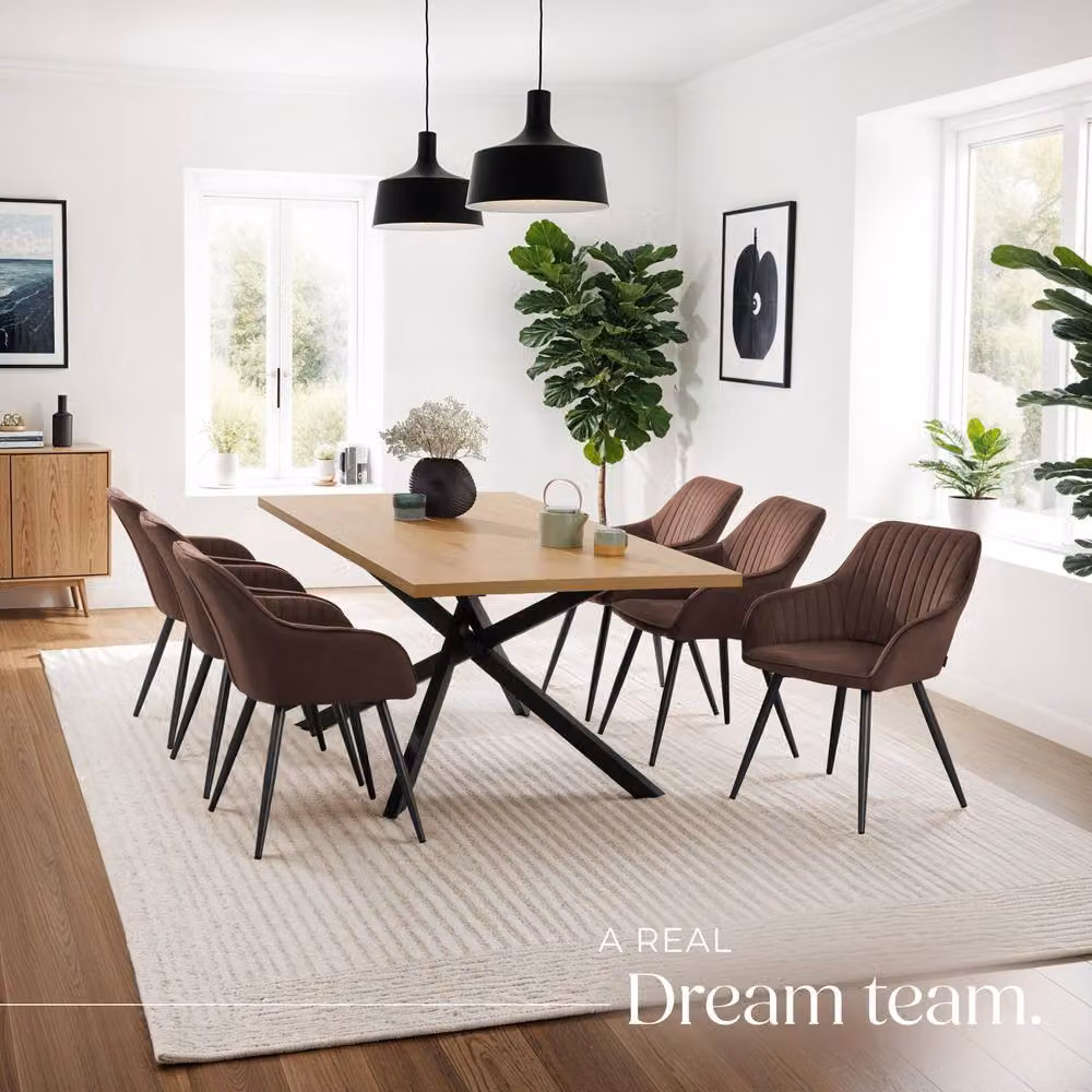 tectake Marilyn Set of 2 Velvet Dining Chairs with Armrests in Brown and Black – 7