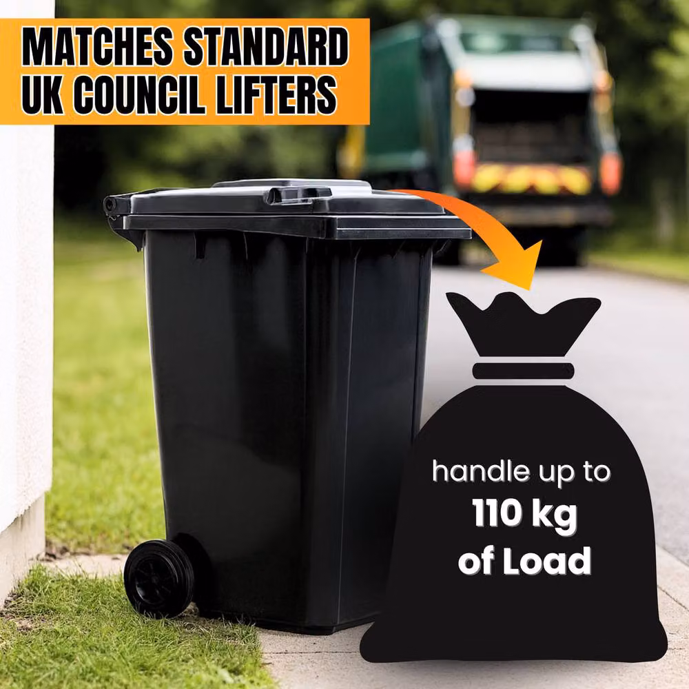 Novecrafto 240L Heavy-Duty Plastic Wheelie Bin with Flip Lid, Black – 10