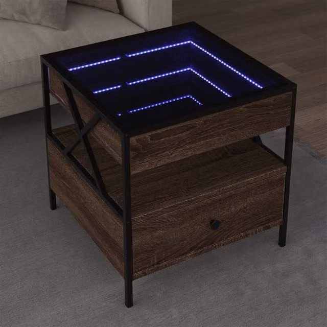 Berkfield Home Infinity LED Coffee Table in Brown Oak, W/D/H: 50 x 50 x 51 cm