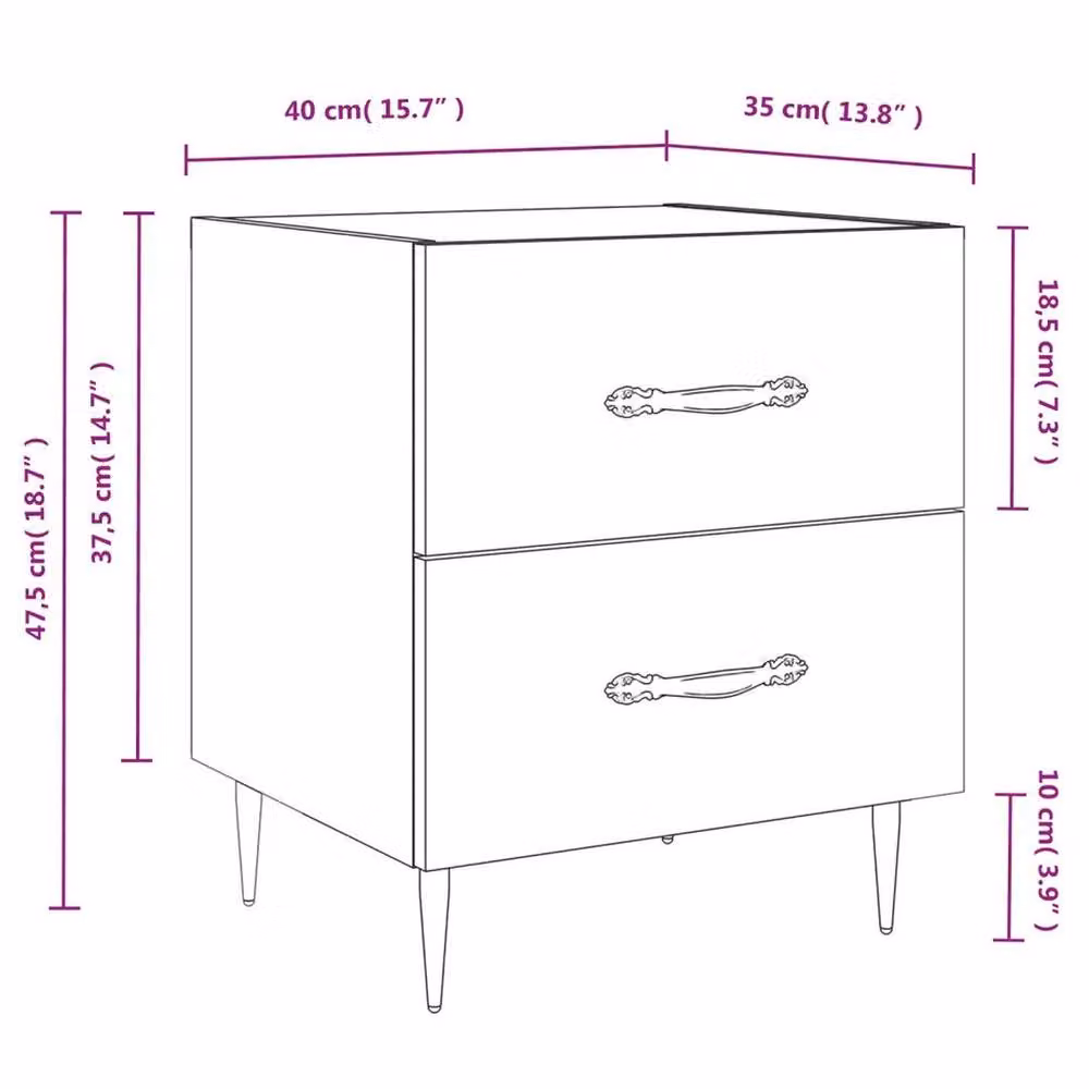 EONLION White Modern Bedside Cabinet W/D/H: 40 x 35 x 47.5 cm – 2