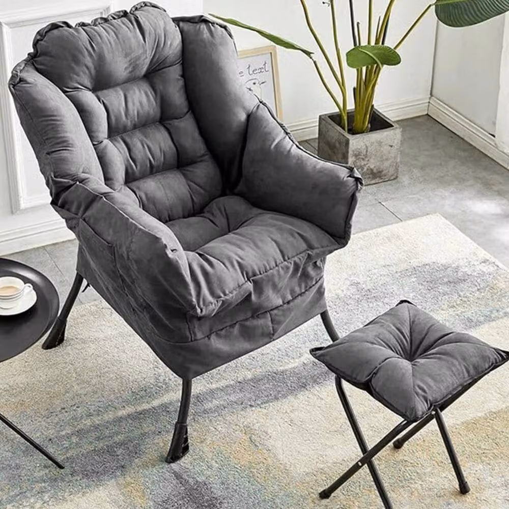 KORVIXA Grey Fabric Lazy Lounge Chair with Matching Ottoman – 3