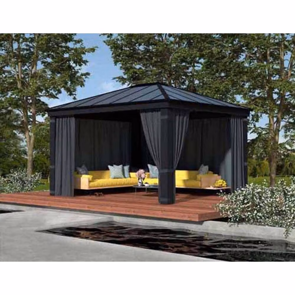 Palram Canopia Dallas Garden Gazebo Polyester Curtain Set in Dark Grey, W440 x H212 cm – 5
