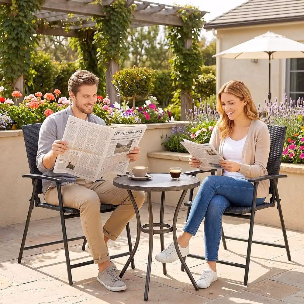 NESTLUNE Set of 2 Black Rattan Foldable Garden Chairs – 5