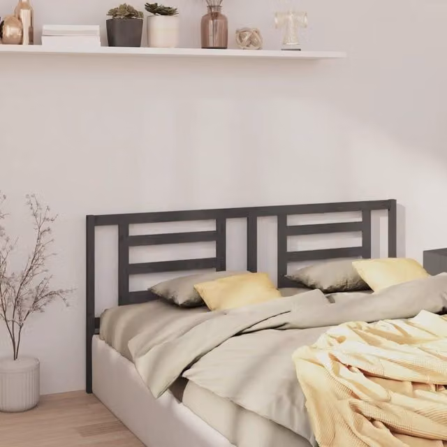 Berkfield Home Grey Solid Pine Wood Bed Headboard, W: 206 cm, D: 4 cm, H: 100 cm