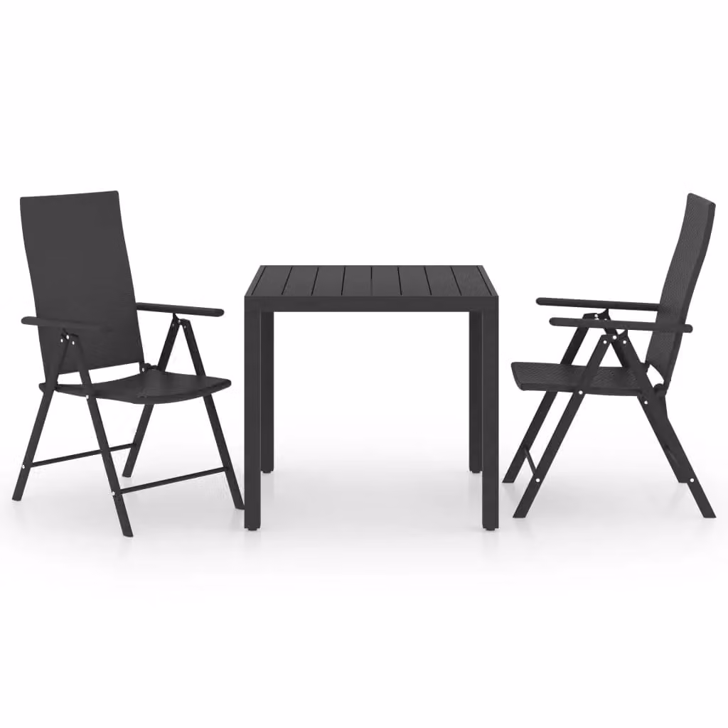 Berkfield Home 3 Piece Black Rattan and Aluminium Garden Dining Set – 2