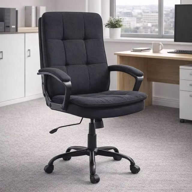 ERGOVEXA Black Linen-Look Executive Office Chair with Armrests and 360 Degree Swivel – 1