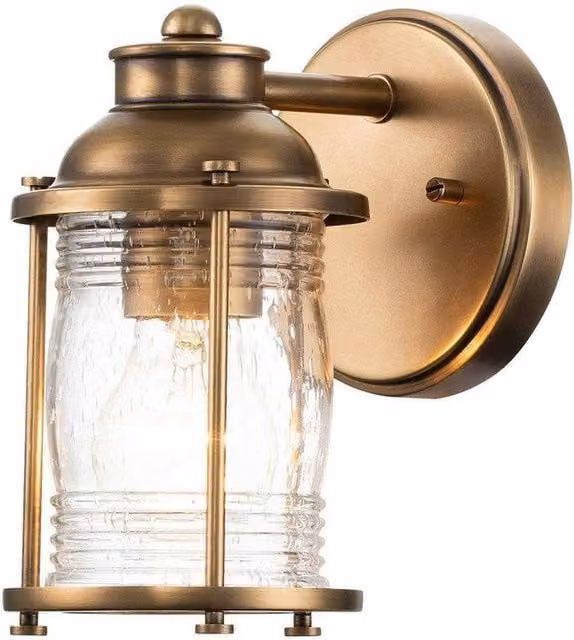 Kichler Ashland Bay Wall Lamp in Natural Brass and Yellow Glass, IP44 Rated