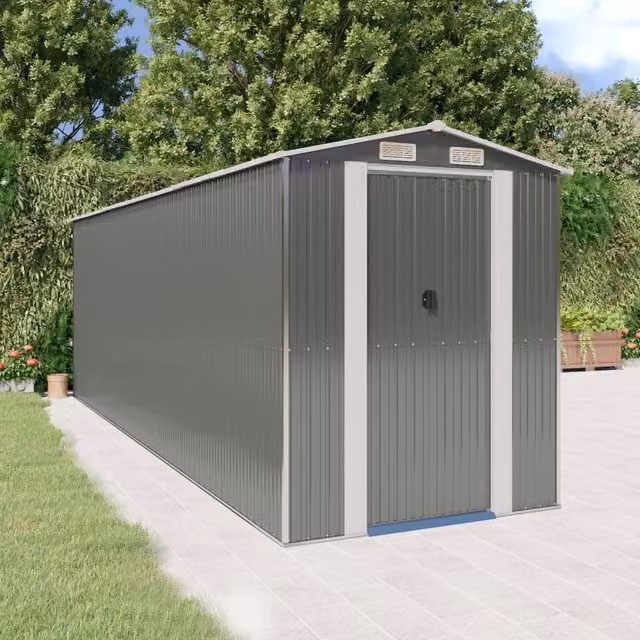 Berkfield Home Garden Shed in Light Grey, Galvanised Steel, W/D/H: 192 x 606 x 223 cm – 1