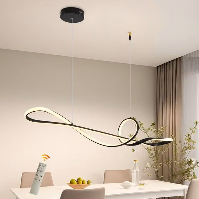 Garwarm Modern Black Linear LED Kitchen Island Pendant Light, Dimmable and Height Adjustable – 1