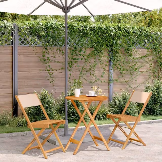 Berkfield Home 3 Piece Scandinavian Bistro Set in Beige Fabric and Acacia Wood – 1
