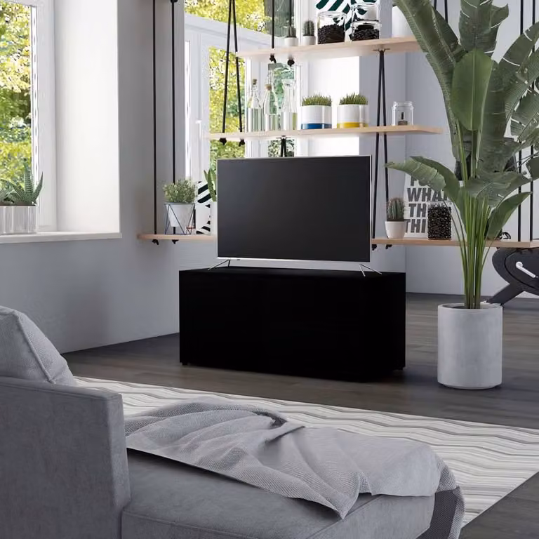 Berkfield Home Modern Black Matt TV Cabinet in Engineered Wood W/D/H: 80 x 34 x 36 cm