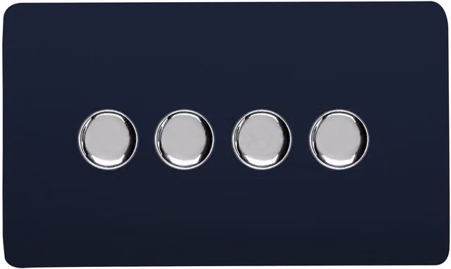 Trendi Switch 4 Gang 1 or 2 Way 150w Rotary LED Dimmer Light Switch in Navy Blue