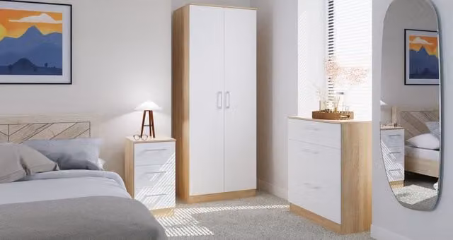 Swift Devon 3 Piece Bedroom Set in White Matt and Bardolino Oak