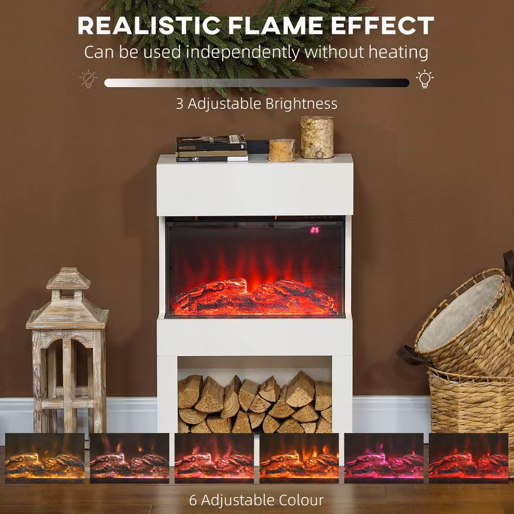 HOMCOM White Electric Fire and Mantel with Remote and Timer, 2000W – 4