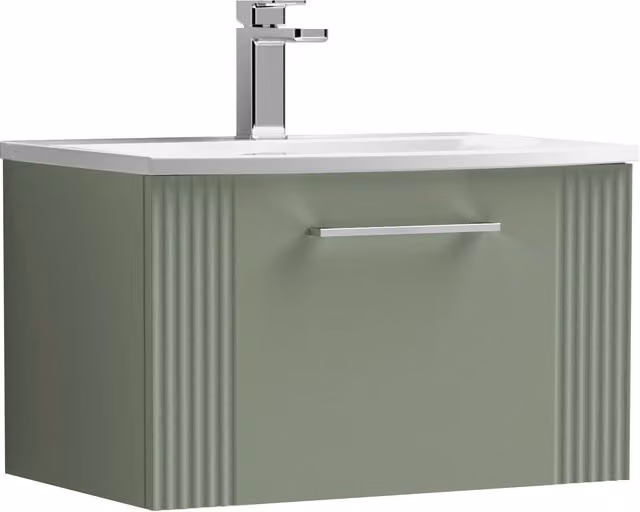 Balterley Wall Hung 1 Drawer Vanity Unit with Curved Basin, Satin Green, Width: 60 cm