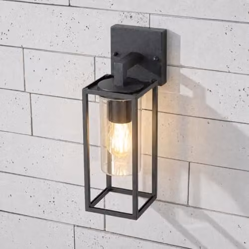 CGC Lighting Modern Black Aluminium Outdoor Wall Light with Transparent Glass Diffuser, IP54 Downward Lighting for Garden and Terrace, E27, W/D/H: 15.5 x 11.0 x 34.0 cm – 1