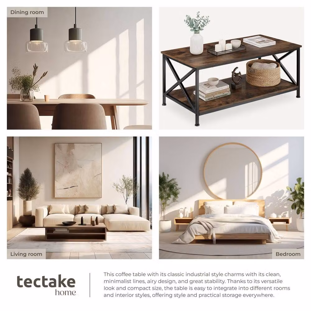 tectake Pittsburgh Rectangular Coffee Table with Storage Shelf in Brown and Grey – 7