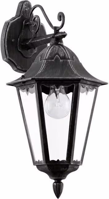 Loops IP44 Outdoor Wall Lantern in Black and Silver Patina Aluminium with Glass Shade, E27 Bulb Compatible – 1