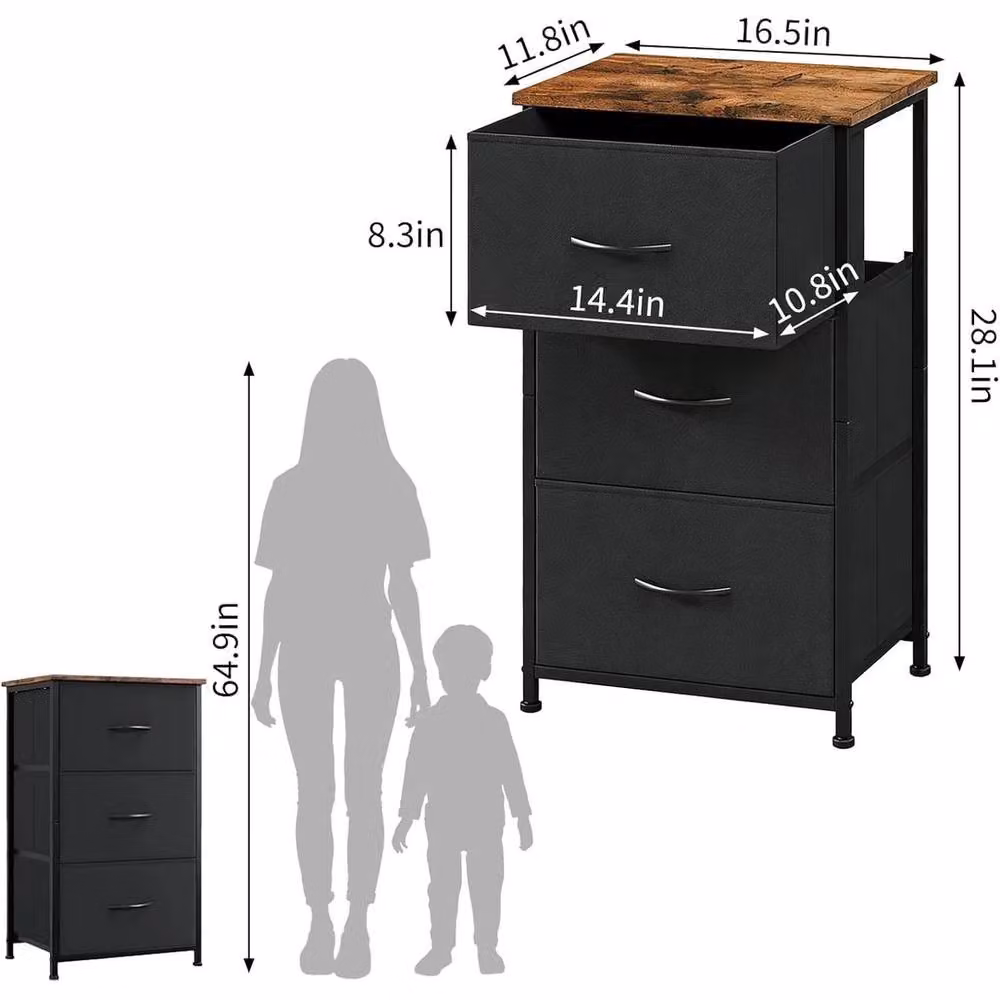 FORGEVIO 3-Drawer Black Metal Bedroom Chest of Drawers Storage Organiser – 2