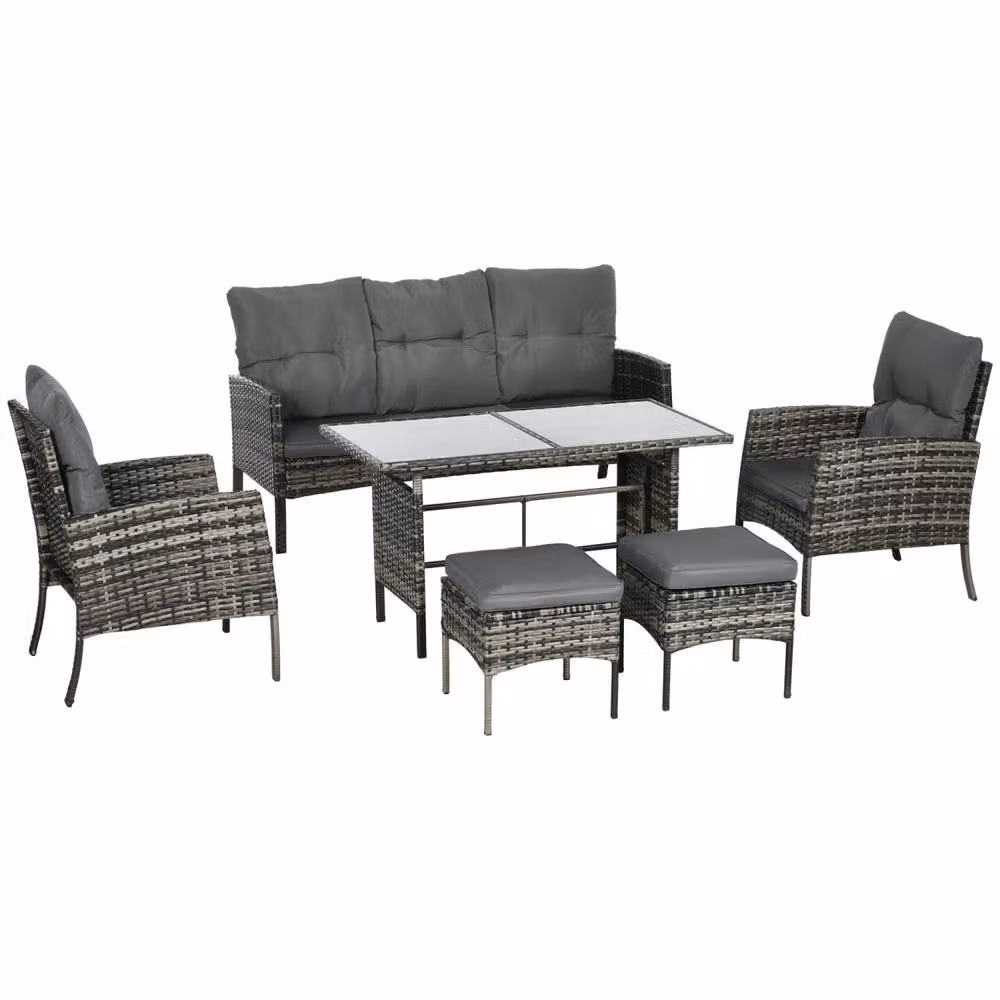 Wyld Haus Lolu 7 Piece Grey Rattan Style Garden Sofa Set with Metal and Glass Details – 2