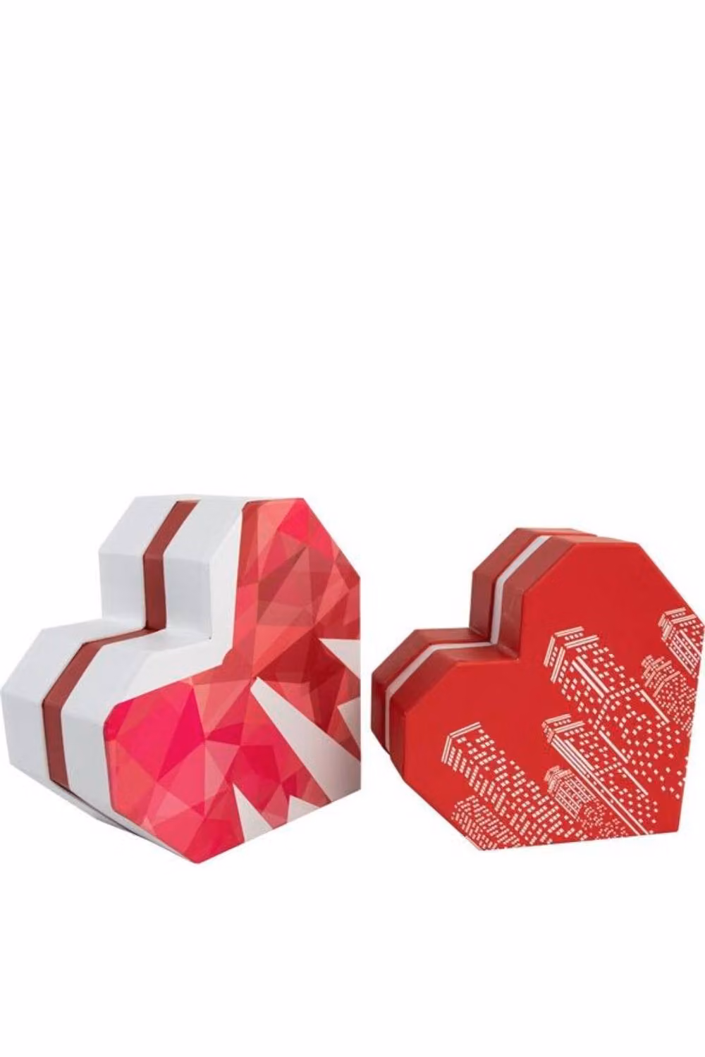 KDMD Set of 2 Red and White Heart Shaped Cardboard Gift Boxes with Lids