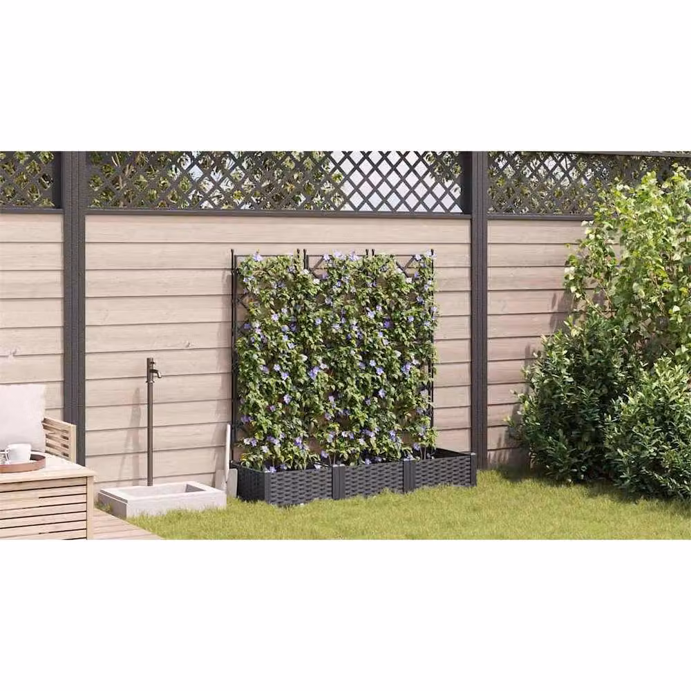 Berkfield Home Garden Planter with Trellis, 3 Piece Set, Black, W/D/H: 120 x 40 x 125.5 cm – 3