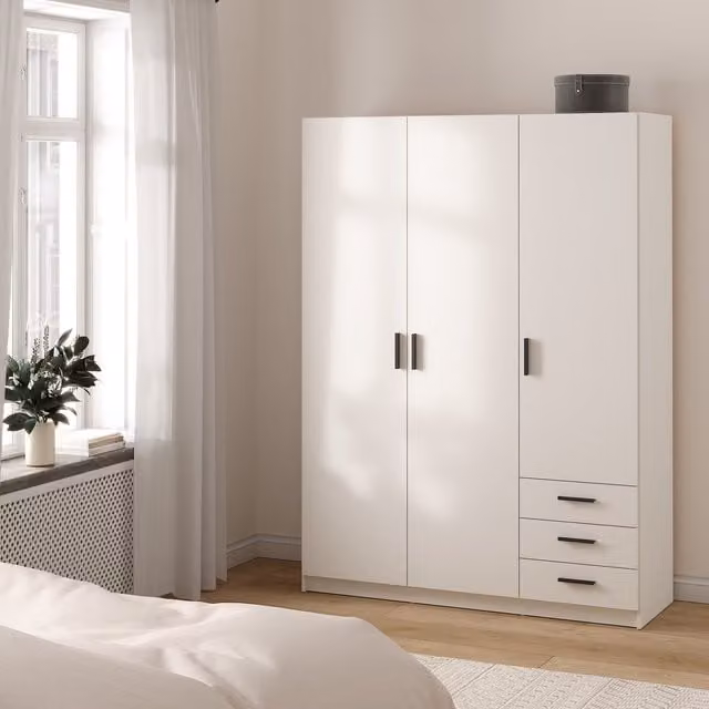 Furniture To Go Sprint Wardrobe with 3 Hinged Doors and 3 Integrated Drawers in Matt White