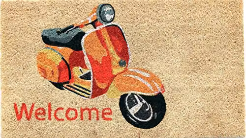 Coco&Coir Non-Slip Coir Door Mat with Scooter Ride Design, Multicolour, W: 75 cm, D: 45 cm, H: 1.5 cm – 1