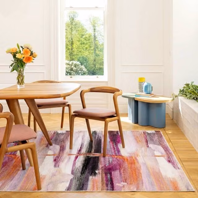 Kukoon Pink and Orange Abstract Modern Washable Rug, W/D: 60 x 240 cm