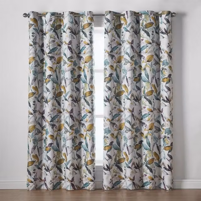 Alan Symonds Giverny Floral Eyelet Curtains, Multicolour Green and Yellow, W: 137 cm, H: 168 cm