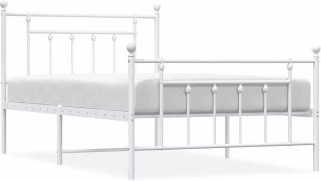 Berkfield Home Metal Bed Frame with Headboard and Footboard in White, W/D/H: 100 x 200 cm