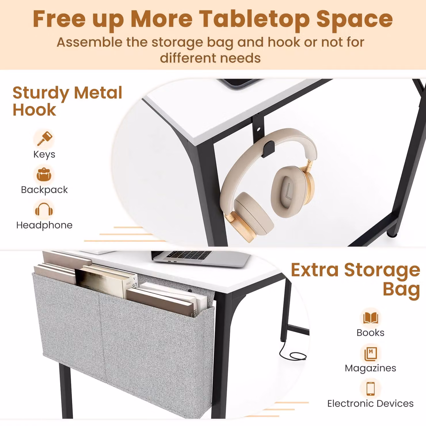 Costway Modern White Computer Desk with Charging Station for Home Office – 2