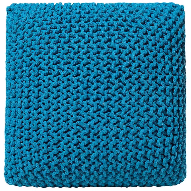Wyld and Coco Blue Turquoise Knitted Cotton Pouf Ottoman W/D/H: 50 x 50 x 50 cm
