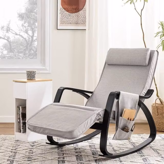 SoBuy Rocking Chair in Grey with Adjustable Headrest and Armrests