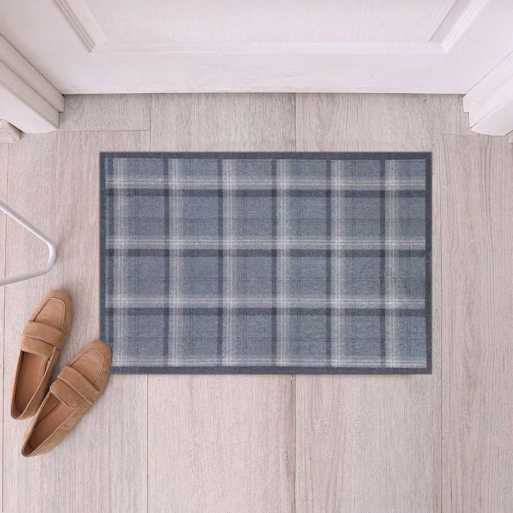 The Rug Shop UK Grey Modern Checked Non-Slip Rectangular Mat W: 50 cm, L: 150 cm – 2