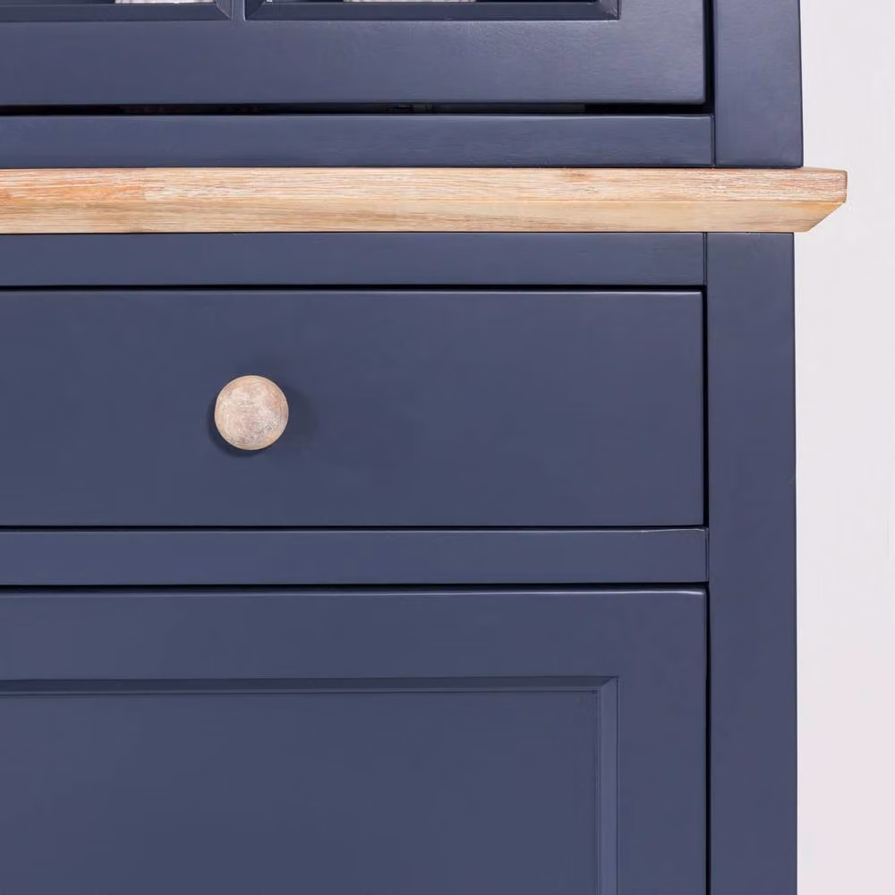 Statement Furniture Florence Glass Door Display Cabinet and Dresser in Navy Blue with Acacia Wood Top, W: 120 cm, D: 42 cm, H: 200 cm – 2