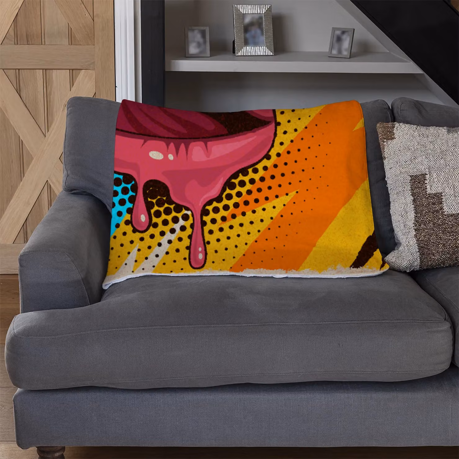 Benjamin Tate Design Retro Pop Art Fleece Blanket in Yellow, Sand and Multicolour, W/D/H: 120 x 150 cm – 2