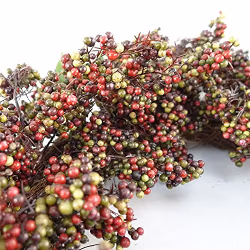Leaf Design Hanging Round Artificial Berry Wreath in Black, Red and Multicolour, Diameter: 55 cm – 2