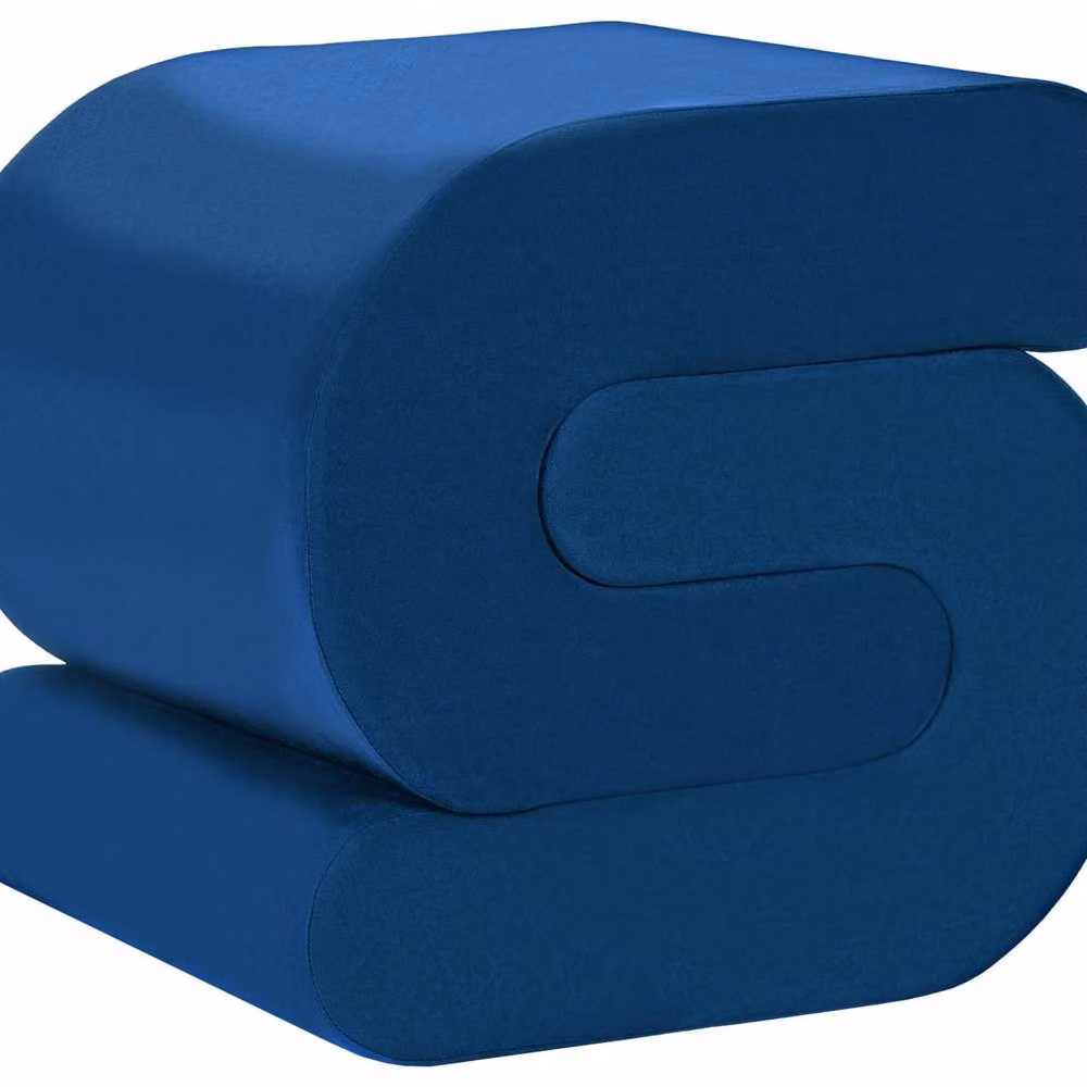 Wyld and Coco Navy Blue Velvet S-Shape Pouffe – 2