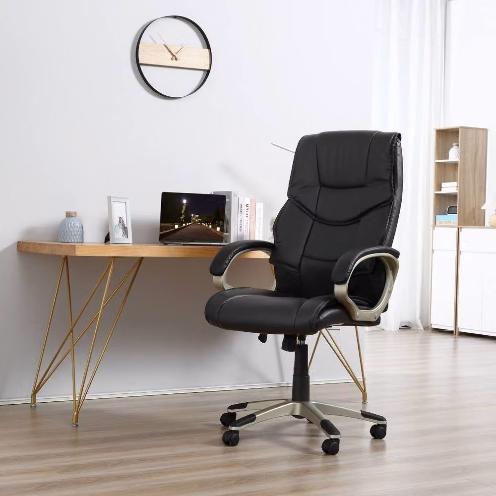 Rolipo Black Faux Leather High Back Executive Office Chair with Rocking Function and Headrest – 4
