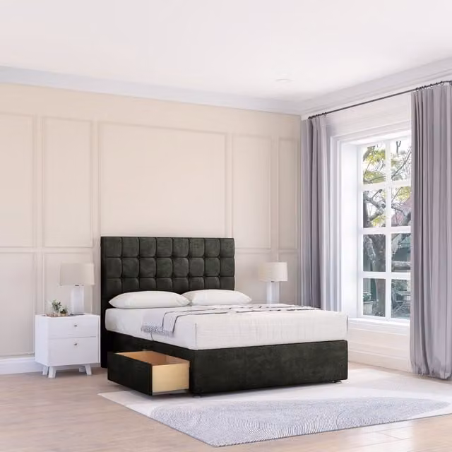 Sloomy Alabama Small Single Divan Bed Base with 26 inch Struts Headboard in Dark Grey