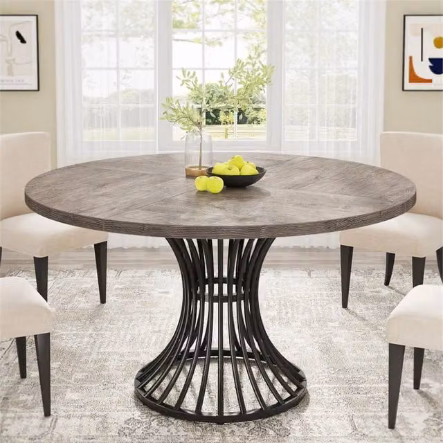 Nordara Grey Round Dining Table for 4-6 People, Industrial Matt MDF and Metal Kitchen Table