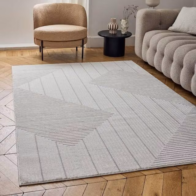 THE RUGS Carmel Maze Design Soft Pile Area Rug, W: 80 cm, L: 300 cm, Ivory and Beige