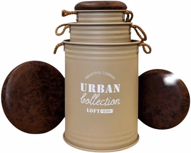 Four Candle Set of 3 Stackable Round Metal Storage Containers in Beige and Brown – 1
