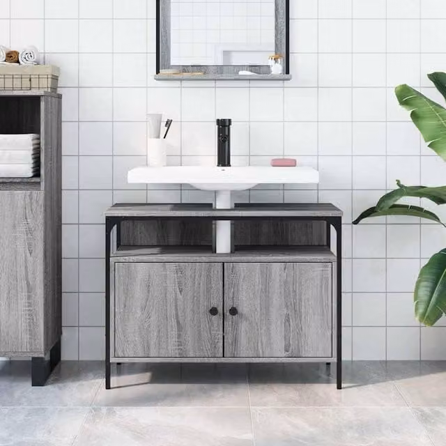 Berkfield Home Sturdy Bathroom Sink Cabinet in Grey Sonoma, W/D/H: 80 x 30 x 60 cm