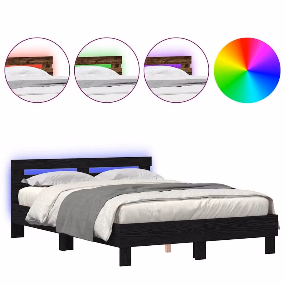 Berkfield Home Modern Black Solid Oak Bed Frame, Black, W/D/H: 150 x 200 x 70 cm – 3