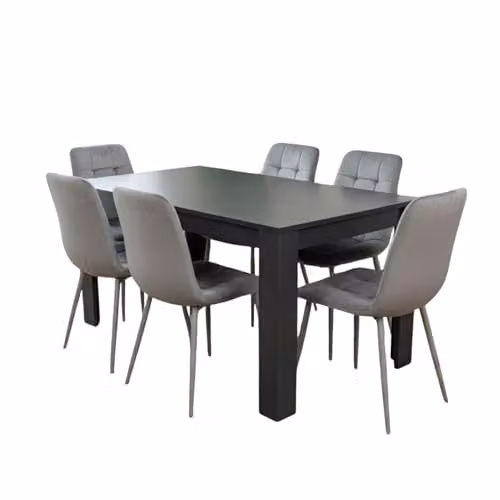 KOSY KOALA Modern 6 Seater Dining Table and Chairs Set in Grey Velvet and Metal, W/D/H: 117 x 77 x 75 cm – 1